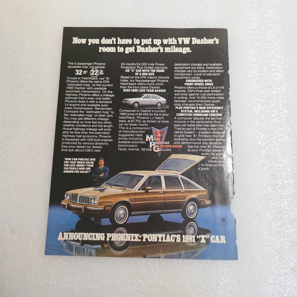 Vintage 1981 Pontiac Phoenix X Car LJ Hatchback Print Ad 8x10.5 Original